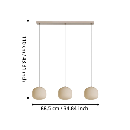 Lustra EGLO Cominio 900894 E27 3X40W 220-240V,50/60Hz L 885mm x l 185mm x H 1100mm otel taupe sticla gravata sandy IP20 [4]