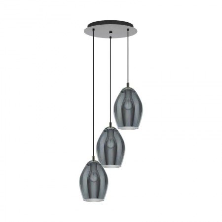BLACK FRIDAY 2024 - Lustra Eglo Estanys, negru, sticla fumurie, 45 cm, 3XE27, 39565