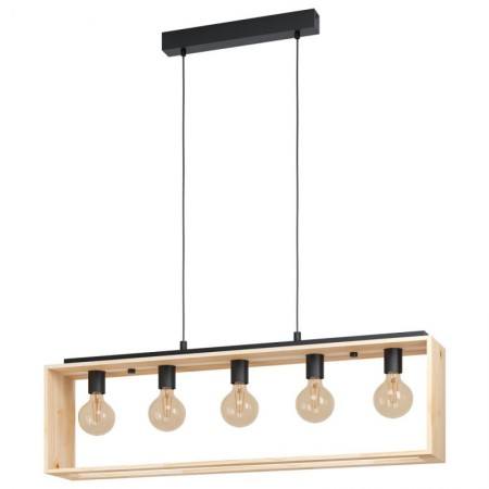 EGLO INTERIOR - Lustra Eglo Famborough, negru, lemn natur, 5XE27, 43414