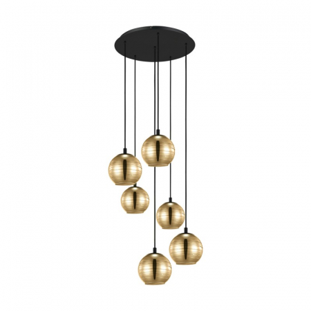 BF LUSTRE - Candelabru EGLO LEMORIETA 39687, E27 6X40W Ø570mm, Negru, sticla aurie