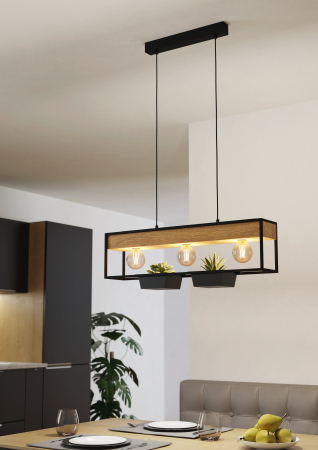 Lustra EGLO Libertad 1 900349 E27 3X40W 220-240V,50/60Hz L 760mm x l 140mm x H 1100mm otel/lemn negru/maro  IP20 [1]