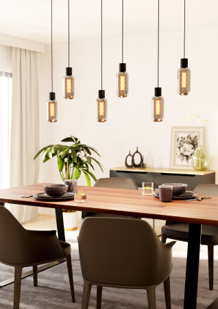 Lustra EGLO Maione 901006 E27 6X4W 220-240V,50/60Hz L 1380mm x l 140mm x H 1100mm otel negru sticla vaporizata gri IP20 [5]