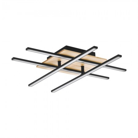 Moderne - Lustra Eglo Marinello, negru, lemn natur, LED, 21W, 2960 lumeni, alb cald 3000K, L.50 cm, 99793