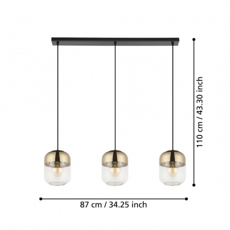 Lustra EGLO MARYVILLA 900551, E27 3X40W, Negru, Lucios, Transparent, Auriu [2]
