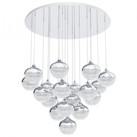 BLACK FRIDAY - Candelabru EGLO MIOGLIA 39528, LED 18X3.15W 8100lm 3000K Ø810mm, Crom, sticla granulata