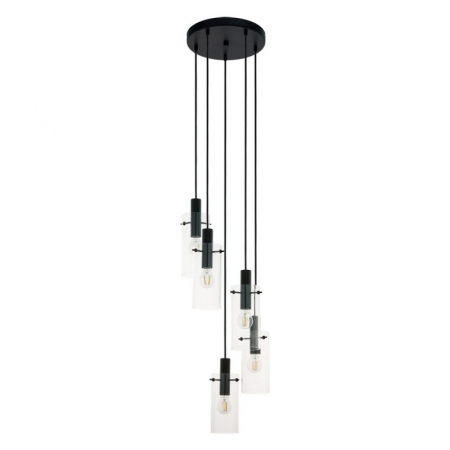Lustra EGLO MONTEFINO, E27, 5X60W, Ø350mm, Otel, Negru, Sticla - 97368