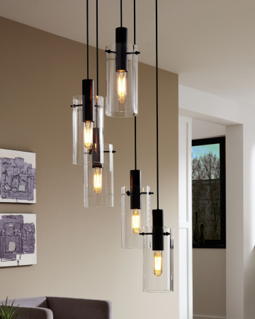 Lustra EGLO MONTEFINO, E27, 5X60W, Ø350mm, Otel, Negru, Sticla - 97368 [1]