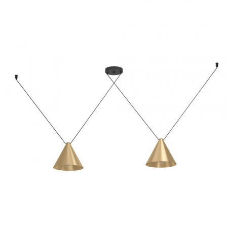 Lustre - Lustra EGLO NARICES 1 900843 este un corp de iluminat modern cu prinderi suspendate pe cablu si abajoare din metal auriu.