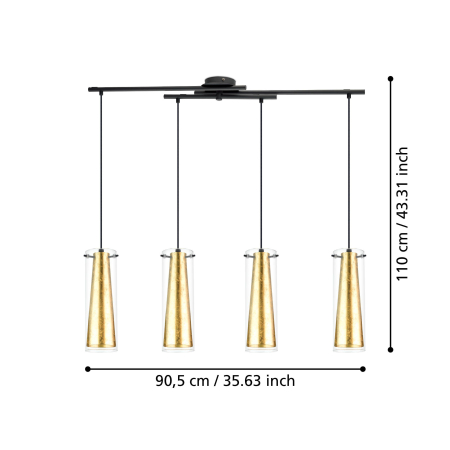 Lustra EGLO Pinto Gold 97653 E27 4X40W 220-240V,50/60Hz L 905mm x l 360mm x H 1100mm otel negru sticla gold transparent IP20 [4]