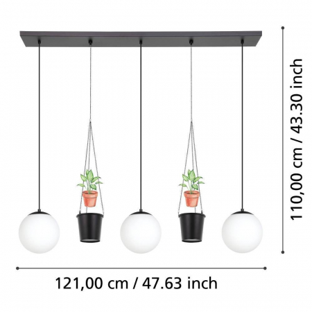 Lustra EGLO Rondo 3 900512 E27 3X40W 220-240V,50/60Hz L 1210mm x l 200mm x H 1100mm otel negru sticla mat/opal alba IP20 [2]