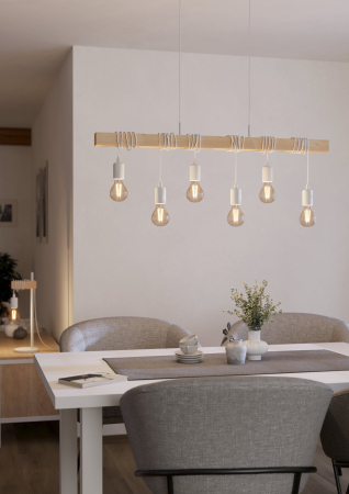 Lustra EGLO Townshend 43705 E27 6X60W 220-240V,50/60Hz L 1000mm x l 100mm x H 1100mm otel alb lemn maro IP20 [2]