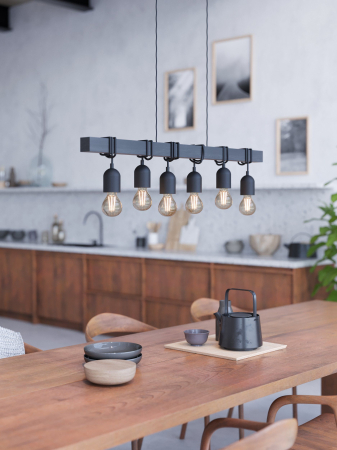 Lustra EGLO Townshend 44062 E27 6X40W 220-240V,50/60Hz L 1000mm x l 100mm x H 1100mm otel negru lemn negru IP20 [2]