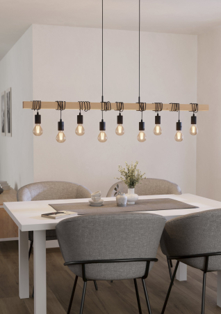 Lustra EGLO Townshend 44099 E27 9X60W 220-240V,50/60Hz L 1500mm x l 100mm x H 1100mm otel/lemn negru/maro  IP20 [2]