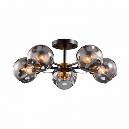 Lustre - Lustra Elmark Ellaria, negru, sticla fumurie, 5XE27, 955ELLARIA5