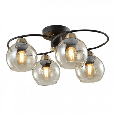 Lustre - Lustra Elmark Jay, negru mat, sticla ambra, 4XE27, D.46 cm, 955JAY4