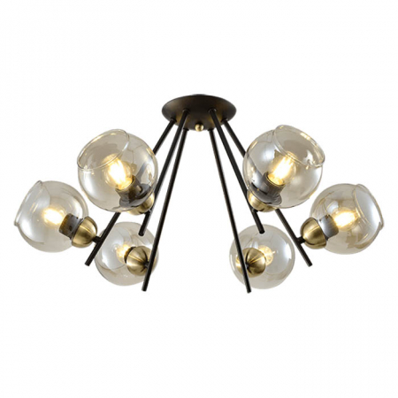 Lustra Elmark Rick, negru mat, sticla ambra, 6XE27, D.67 cm, 955RICK6 [1]