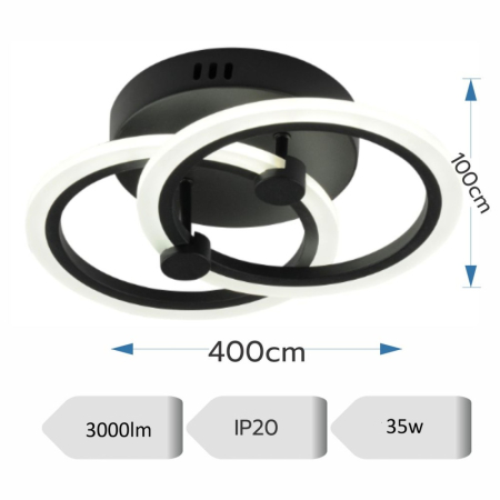 LUSTRA LED CIRCLE 35W CU 2 BRATE 3 CULORI CCT+IR 400mm x 100mm CERCURI [2]