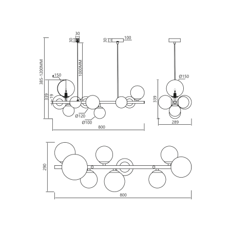Lustra Milagro Mila G9 10xG9 max 9W   230V Black Metal & Sticlă IP20 [5]