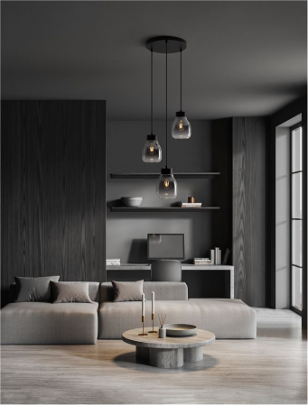 Lustre - Lustra Nova Luce BLAKU 9009271 E27 3x12W    Gradient Smoke Glass & Black Metal   IP20