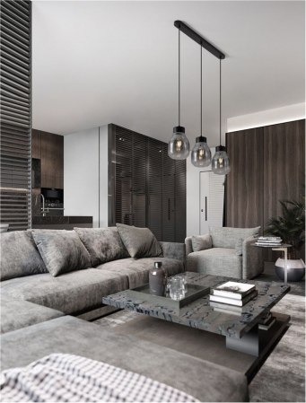 Lustre - Lustra Nova Luce BLAKU 9009272 E27 3x12W    Gradient Smoke Glass & Black Metal   IP20