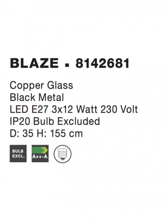 Lustra Nova Luce BLAZE E27 3x12W   Copper Glass Black Metal IP20 [4]