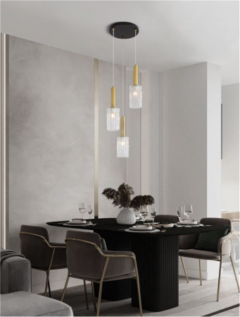 Lustre - Lustra Nova Luce CERTA 9009274 E27 3x12W    Brass Gold & Black Metal Clear Structured Glass   IP20