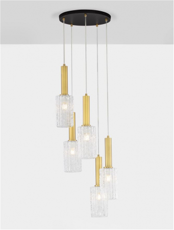 Lustra Nova Luce CERTA 9009276 E27 5x12W    Brass Gold & Black Metal Clear Structured Glass   IP20 [5]