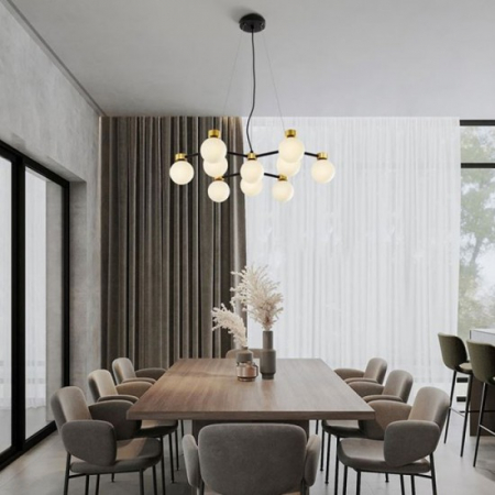 Lustra Nova Luce OVALINO 9620161 Satin Gold & Matt Black Metal White Opal Glass G9 10x5W IP20 [1]