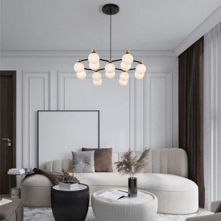 Lustra Nova Luce OVALINO 9620162 Satin Gold & Matt Black Metal White Opal Glass G9 14x5W IP20 [1]