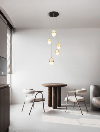 Lustre - Lustra Nova Luce EGNA 9009280 LED 59W 3000K 6112lm Sandy Gold & Black Metal Cognac & Opal Glass   IP20