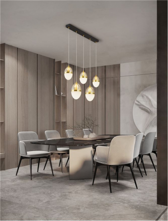 Lustre - Lustra Nova Luce EGNA 9009281 LED 58W 3000K 5942lm Gold & Black Metal Cognac & Opal Glass   IP20