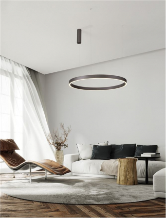 Lustre - Lustra Nova Luce ELOW EN 9345650 LED 77W 3000K 3326lm Brushed BroW n Coffee Aluminium & Silicone  Triac Dimmable IP20