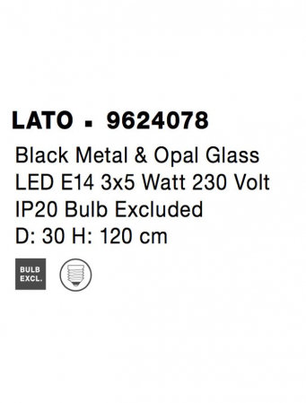 Lustra Nova Luce LATO E14 3x5W   Black Metal & Opal Glass IP20 [9]