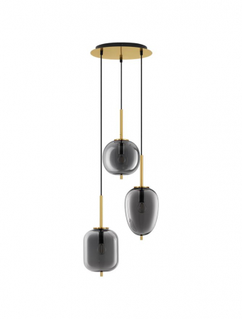 Lustre - Lustra Nova Luce LATO E14 3x5W   Brass Gold Metal & Smoky Glass Black Fabric Wire IP20