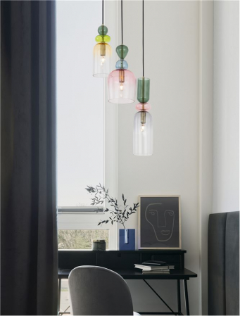 Lustra Nova Luce MURANO E14 3x5W   Sandy Gold MetalGlossy Dark Green, Blue GreyPink, Glossy Light Green, Orange & Light Grey Glass IP20 [1]