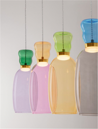 Lustre - Lustra Nova Luce PLUMA 9030548 LED 32W 3000K 3660lm Sandy Gold Metal Glossy Jasper, Purple, YelloW ,Pink, Light Green, Light Blue & Cyan Glass   IP20