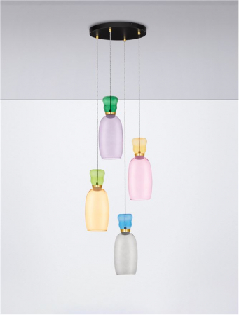 Lustra Nova Luce PLUMA 9030549 LED 32W 3000K 3660lm Matt Gold Metal Glossy Jasper, Purple, YelloW ,Pink, Light Green, Light Blue & Cyan Glass   IP20 [2]
