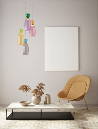 Lustre - Lustra Nova Luce PLUMA 9030549 LED 32W 3000K 3660lm Matt Gold Metal Glossy Jasper, Purple, YelloW ,Pink, Light Green, Light Blue & Cyan Glass   IP20