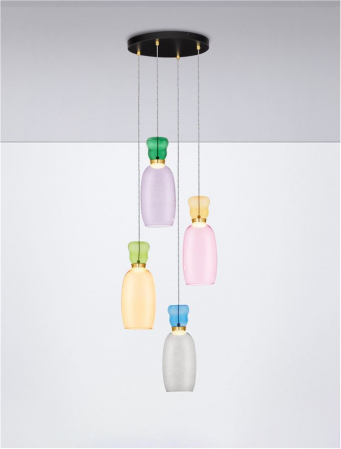 Lustra Nova Luce PLUMA 9030549 LED 32W 3000K 3660lm Matt Gold Metal Glossy Jasper, Purple, YelloW ,Pink, Light Green, Light Blue & Cyan Glass   IP20 [3]