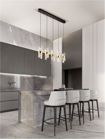 Lustre - Lustra Nova Luce SENECA 9186940 LED 41W 3000K 3355lm Gold Plating Metal Shade & Clear Acrylic Sandy Black Base  IP20