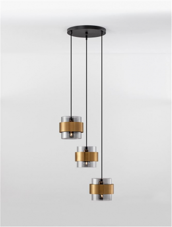 Lustra Nova Luce SIANNA E27 3x12W   Smoke Glass & Black Cord & Brass gold Metal IP20 [3]