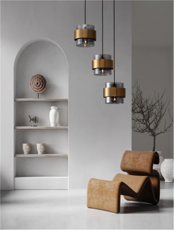 Lustra Nova Luce SIANNA E27 3x12W   Smoke Glass & Black Cord & Brass gold Metal IP20 [1]
