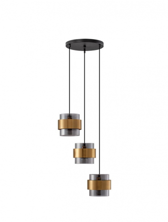 Lustre - Lustra Nova Luce SIANNA E27 3x12W   Smoke Glass & Black Cord & Brass gold Metal IP20