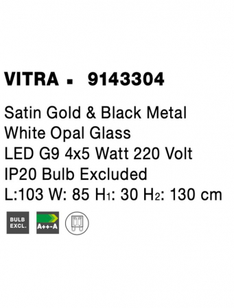 Lustra Nova Luce VITRA G9 4X5W   Satin Gold & Black Metal White Opal Glass IP20 [7]