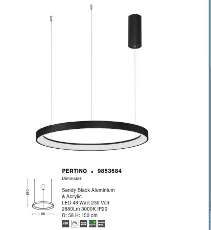 Lustra PERTINO Nova Luce 9853684 LED 48 W , 2773 lm, 3000K IP20 Sandy Black [1]