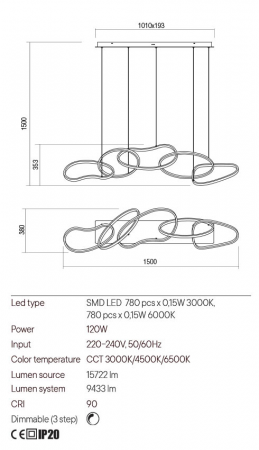 Lustra Redo BIAS 01-3391 Alb LED 120W 9433lm CCT 3000K/4500K/6500K IP20 [1]