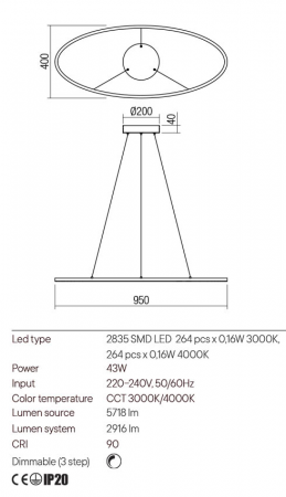 Lustra Redo Leo 01-3337 Metal/Aluminiu Alb mat LED 43W 3000K, 4000K 2916 lm 3 Step Dimming IP20 [1]