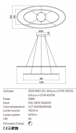 Lustra Redo Leo 01-3342 Metal/Aluminiu Alb mat LED 108W 3000K, 4000K 6974 lm 3 Step Dimming IP20 [1]