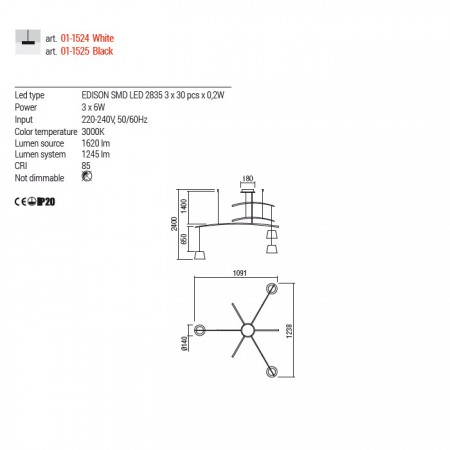 Lustra Redo Lolli, alb, LED, 3X6W, 1245 lumeni, alb cald 3000K [1]