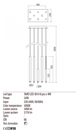 Lustra REDO Madison 01-2048 LED 32W h2500 Ø250 2176lm 3000K IP20 Nedimabil Negru [1]